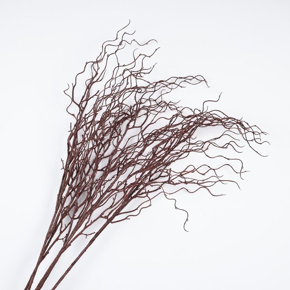 Branch Curly Willow - 長さ120cmの人工柳の枝、4股の柔らかい質感の人工小枝、カール状のリアルなデザイン、シミュレーションツリーの枝