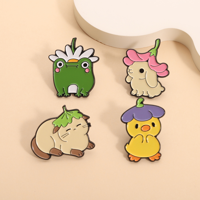 花、葉、帽子、エナメルピン、猫、ウサギ、バニー、カエル、アヒ - Flower Frog Pin のレビューと価格